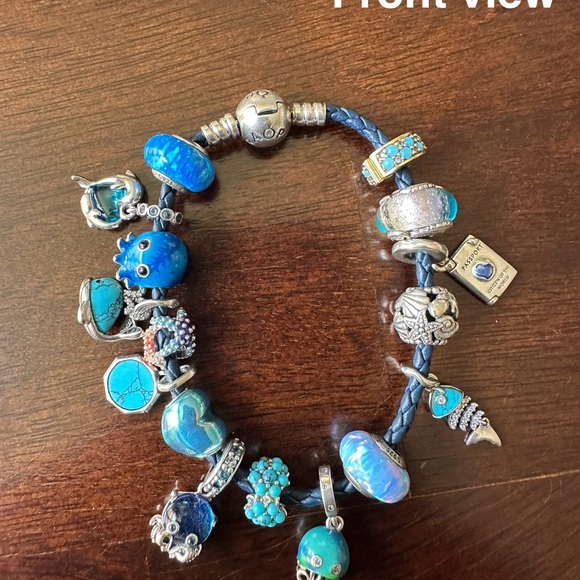 Pandora Blue and Silver Charm Bracelet - Picture 1 of 3